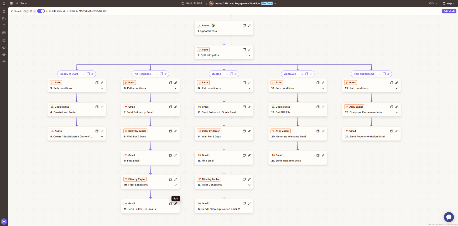 Asana CRM Lead Engagement Workflow